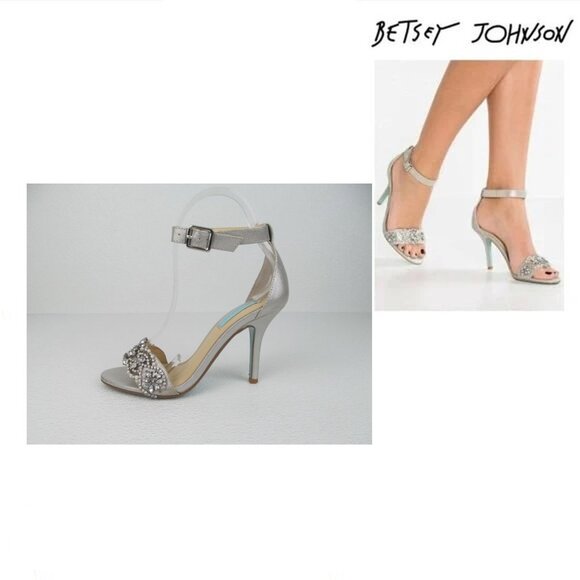 Betsey Johnson Silver Rhinestone Dress Sandals Heels Size 6.5M - Picture 11 of 11